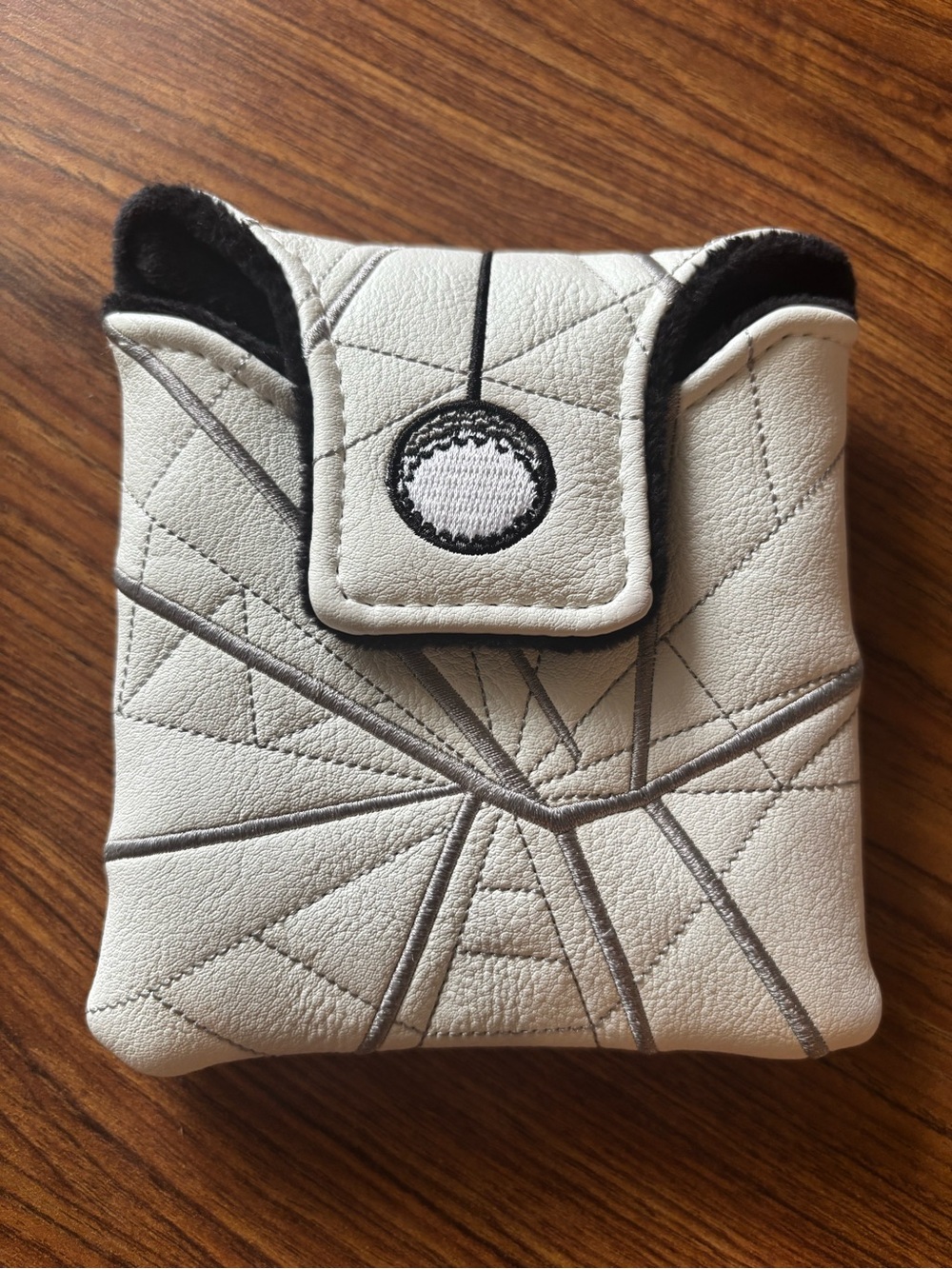 White w/ Silver & Bronze Spider Embroidered Golf Club Square Mallet Putter Cover - Picture 5 of 10